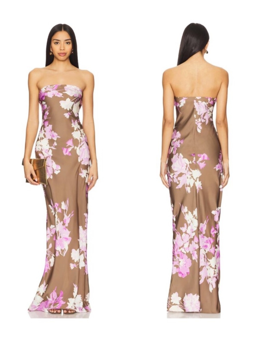 ROCOCO SAND Maxi Strapless Dress in Brown Pink